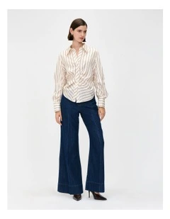 Stripe Tucked Long Sleeve Shirt in Cream
