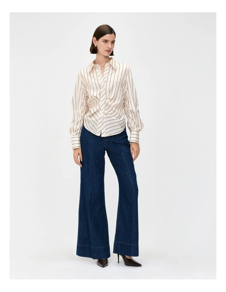 Stripe Tucked Long Sleeve Shirt in Cream image 1