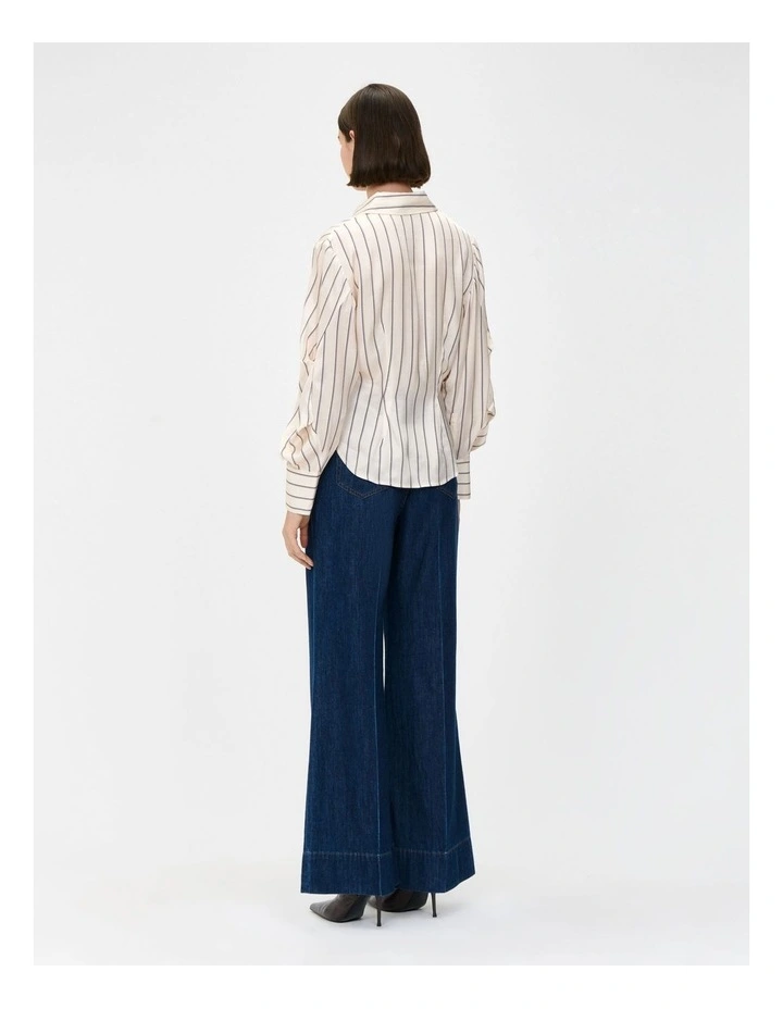 Stripe Tucked Long Sleeve Shirt in Cream image 2