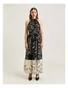 Border Print Halter Maxi Dress in Multi