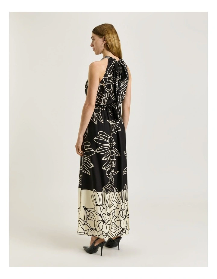 Border Print Halter Maxi Dress in Multi image 2