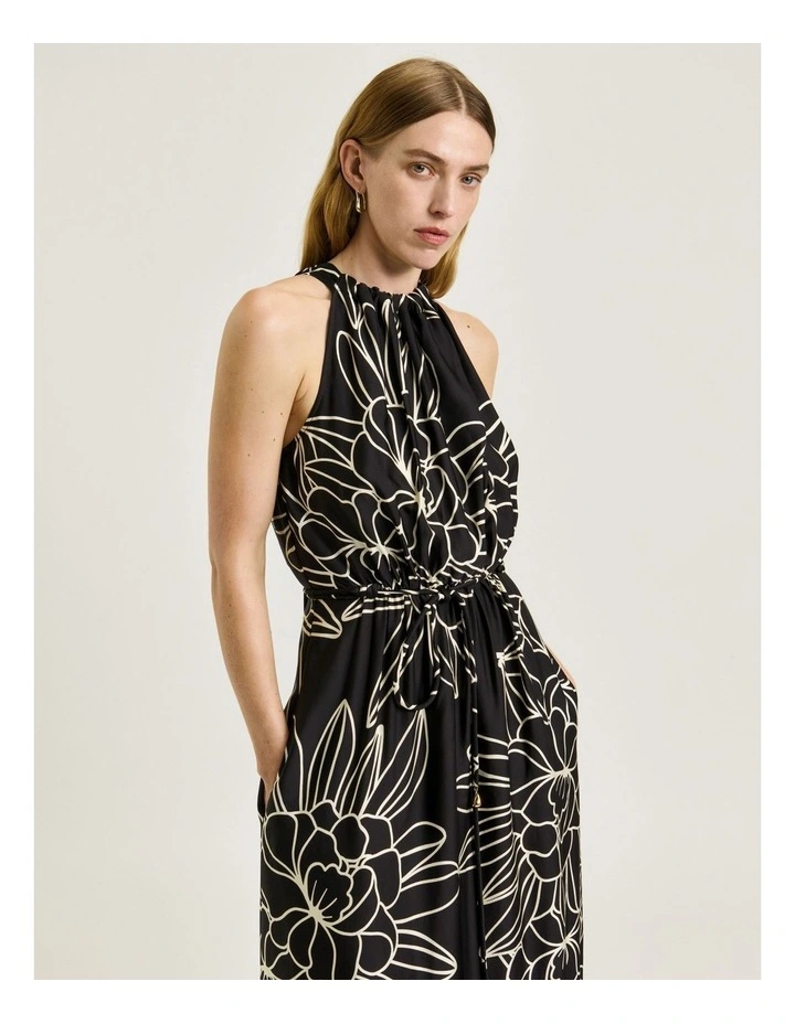 Border Print Halter Maxi Dress in Multi image 3