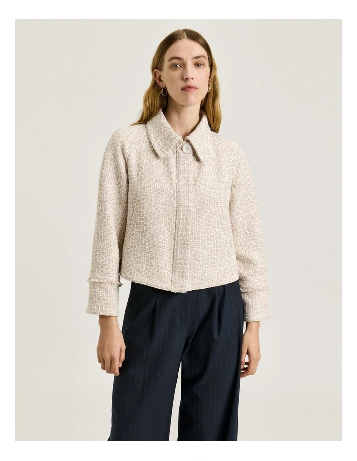 European Tweed Button Through Jacket in Cream image 3
