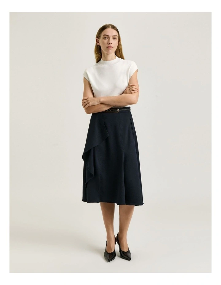Textured Twill A-Line Skirt With Drape in Blue image 1