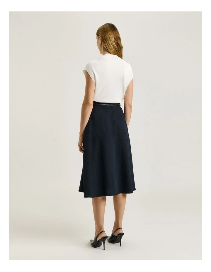 Textured Twill A-Line Skirt With Drape in Blue image 2