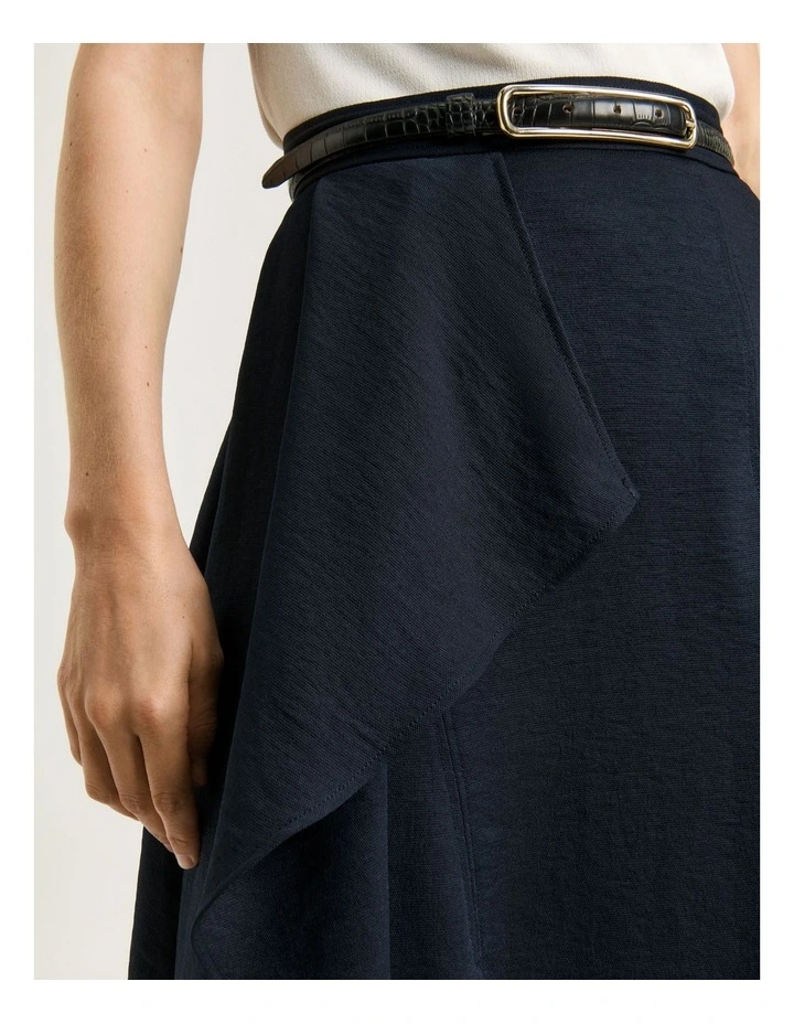 Textured Twill A-Line Skirt With Drape in Blue image 4