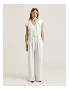 Textured Twill Pleat Tuck Pant in Cream