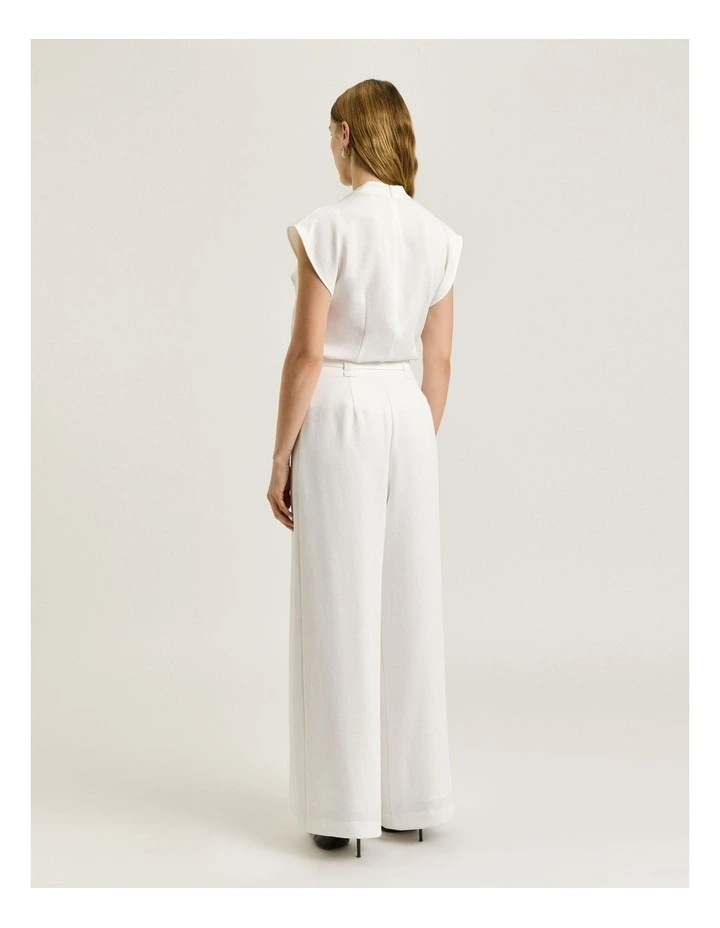 Textured Twill Pleat Tuck Pant in Cream image 2