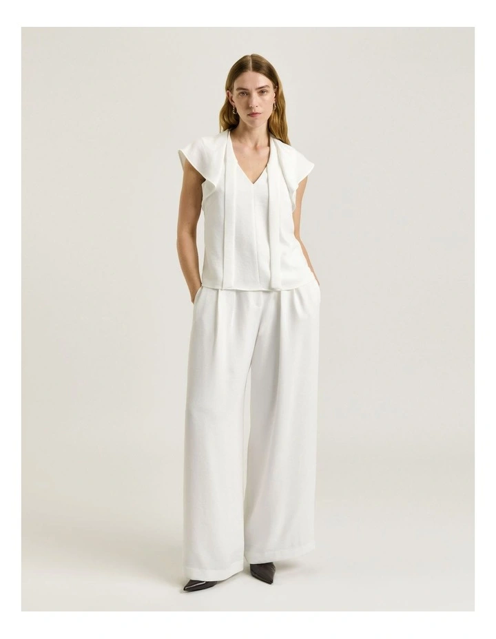 Textured Twill Draped Neck Top in White image 1