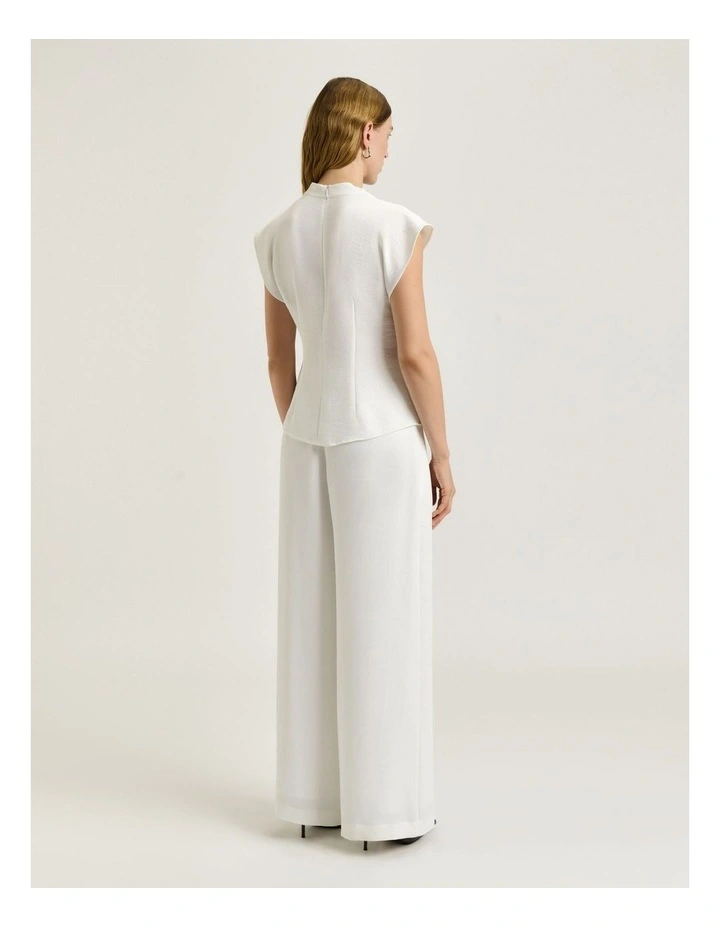 Textured Twill Draped Neck Top in White image 2