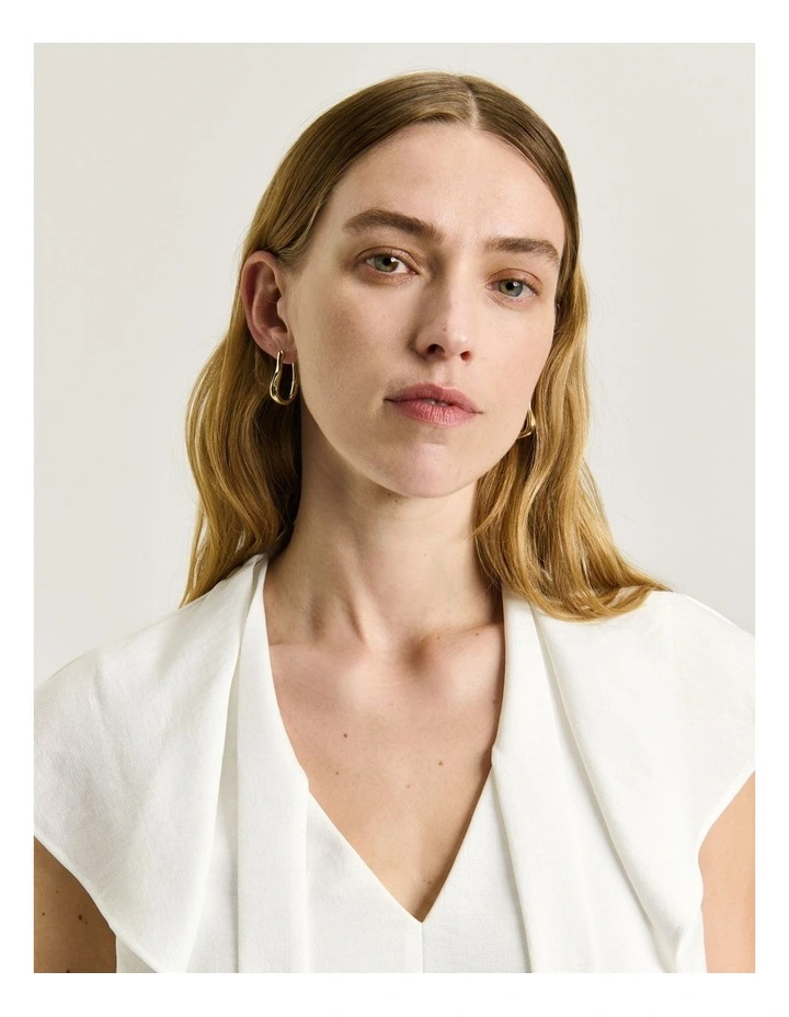Textured Twill Draped Neck Top in White image 4