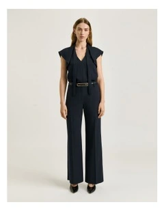 Textured Twill Draped Neck Top in Blue