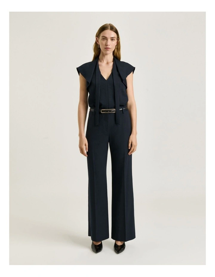 Textured Twill Draped Neck Top in Blue image 1
