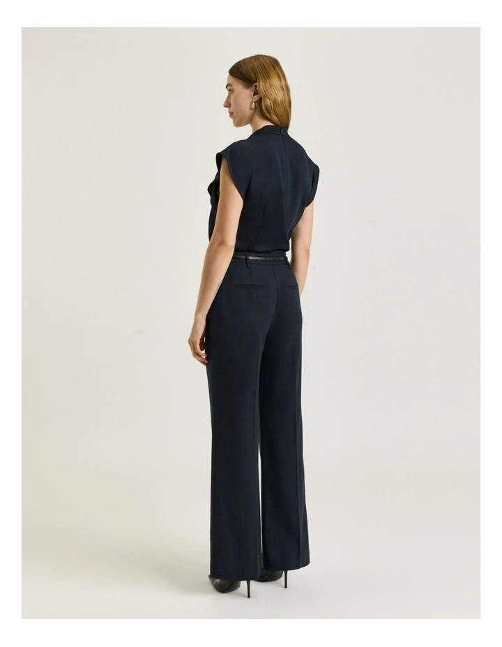 Textured Twill Draped Neck Top in Blue image 2