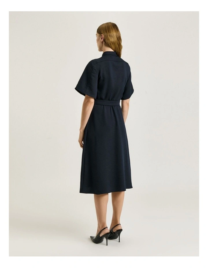 Textured Twill Cape Sleeve Dress in Blue image 2