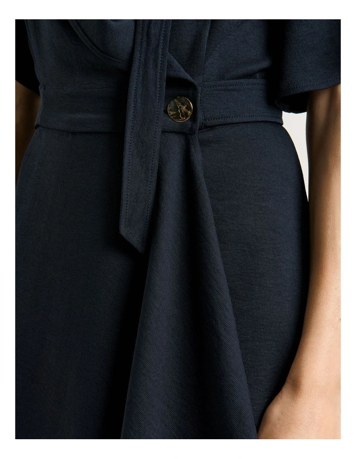 Textured Twill Cape Sleeve Dress in Blue image 5