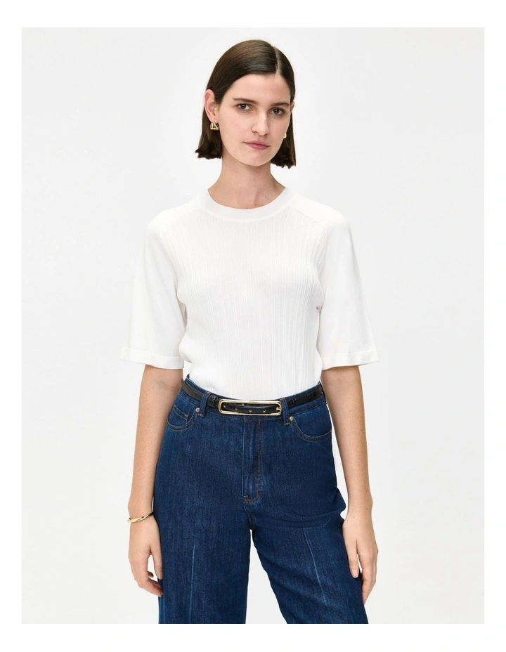 Multi Stitch Knitted Tee in Ivory image 3