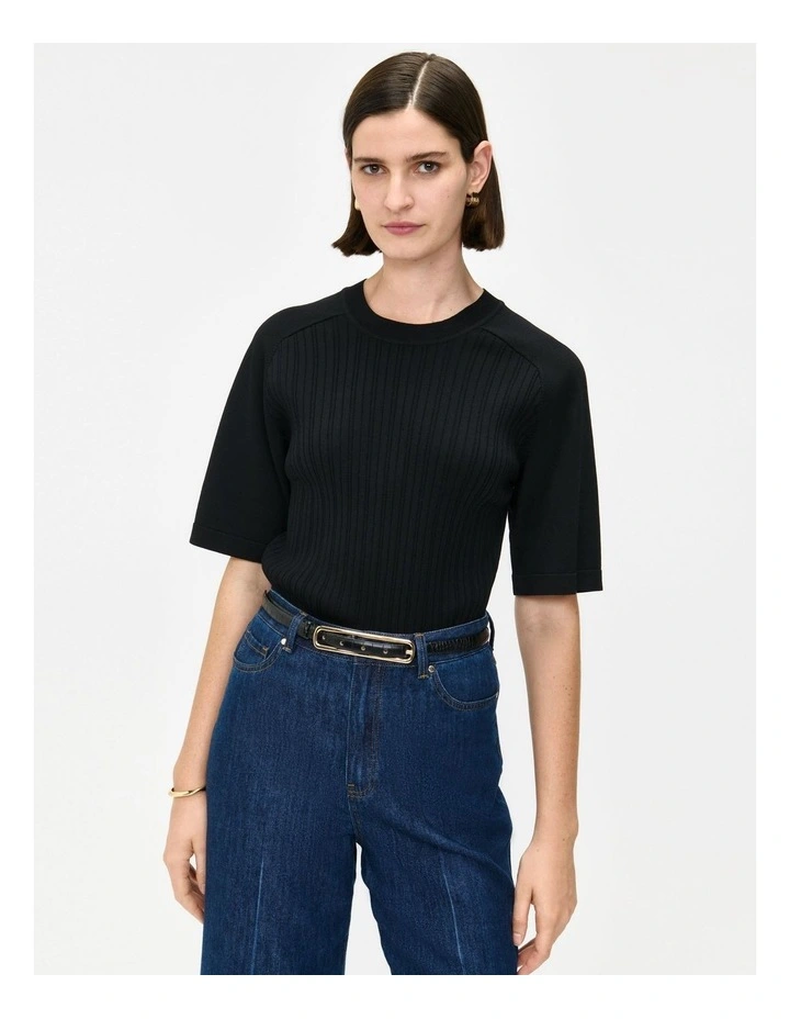 Multi Stitch Knitted Tee in Black image 3