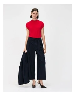Drop Shoulder Funnel Neck Knit Top in Red