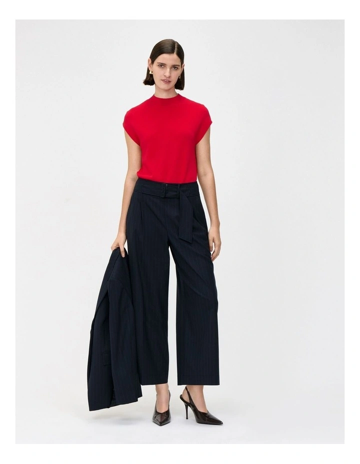 Drop Shoulder Funnel Neck Knit Top in Red image 1