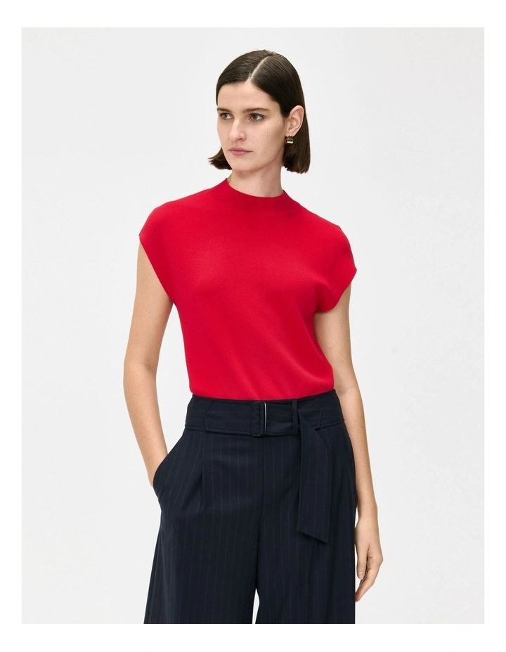 Drop Shoulder Funnel Neck Knit Top in Red image 3