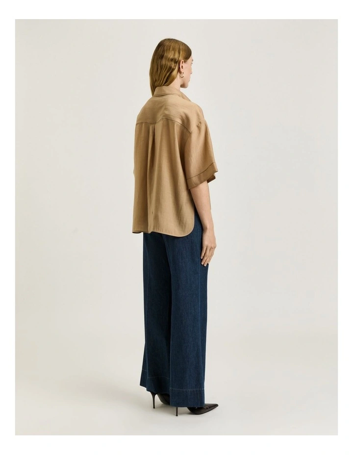 Washer Tencel Topstitch Shirt in Beige image 2