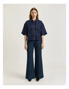 Washer Tencel Topstitch Shirt in Blue