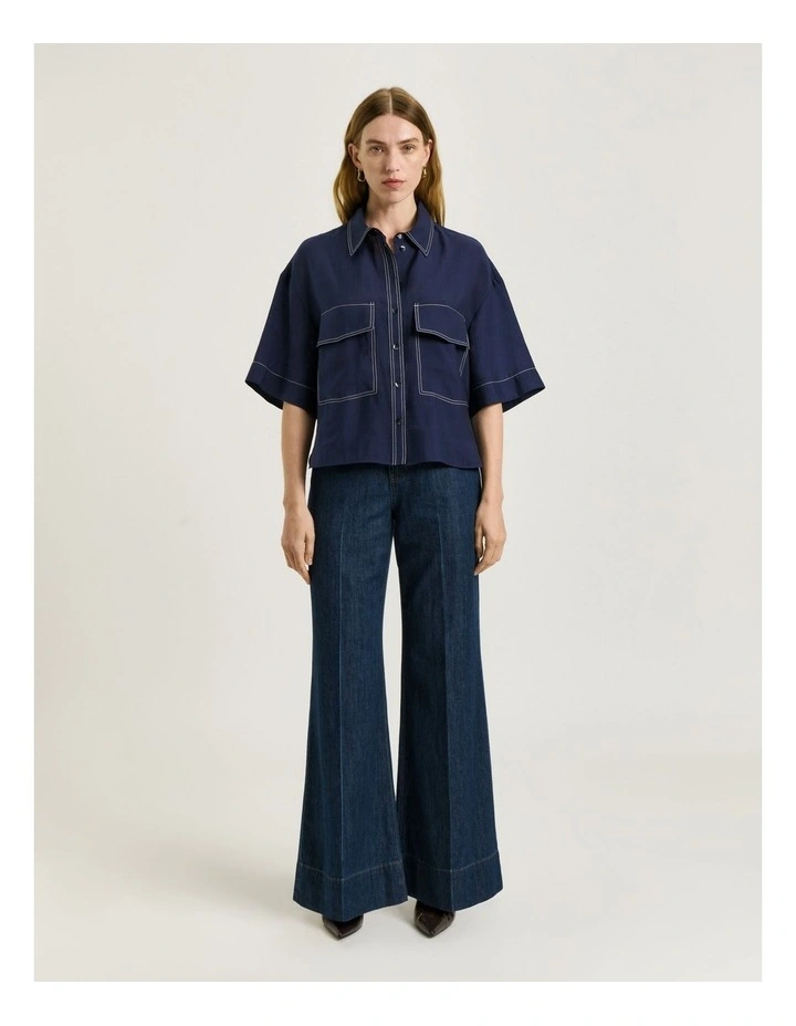 Washer Tencel Topstitch Shirt in Blue image 1