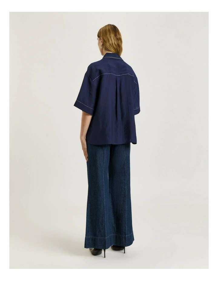 Washer Tencel Topstitch Shirt in Blue image 2