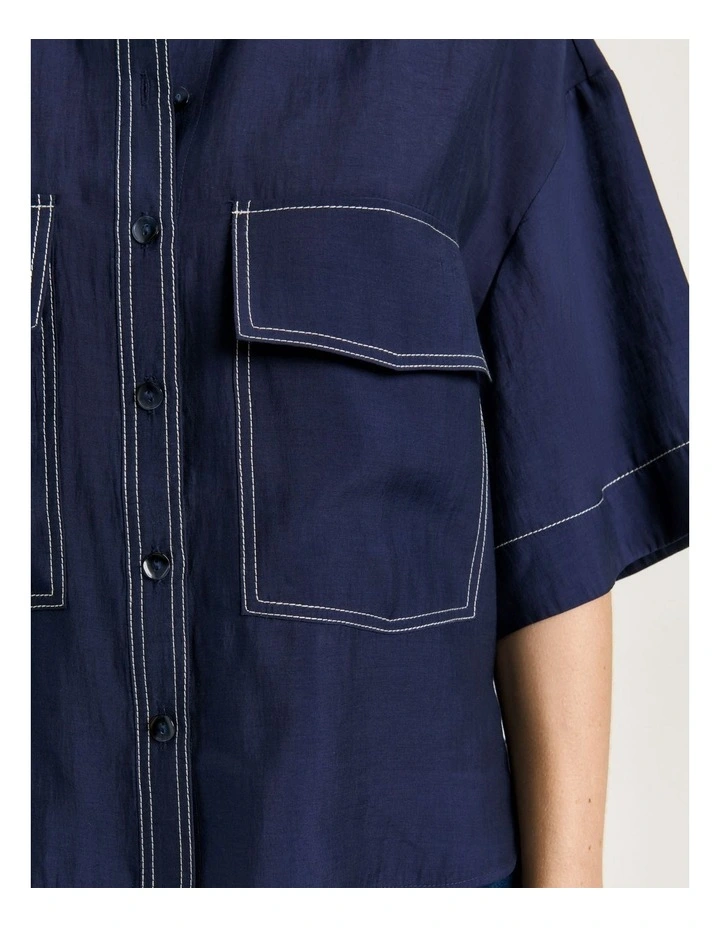 Washer Tencel Topstitch Shirt in Blue image 4