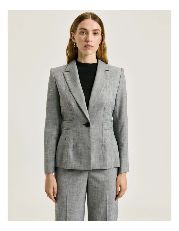 Monochrome Twill Belted Blazer in Grey image 3