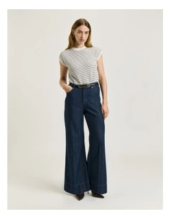 Textured Stripe Knit Top in White