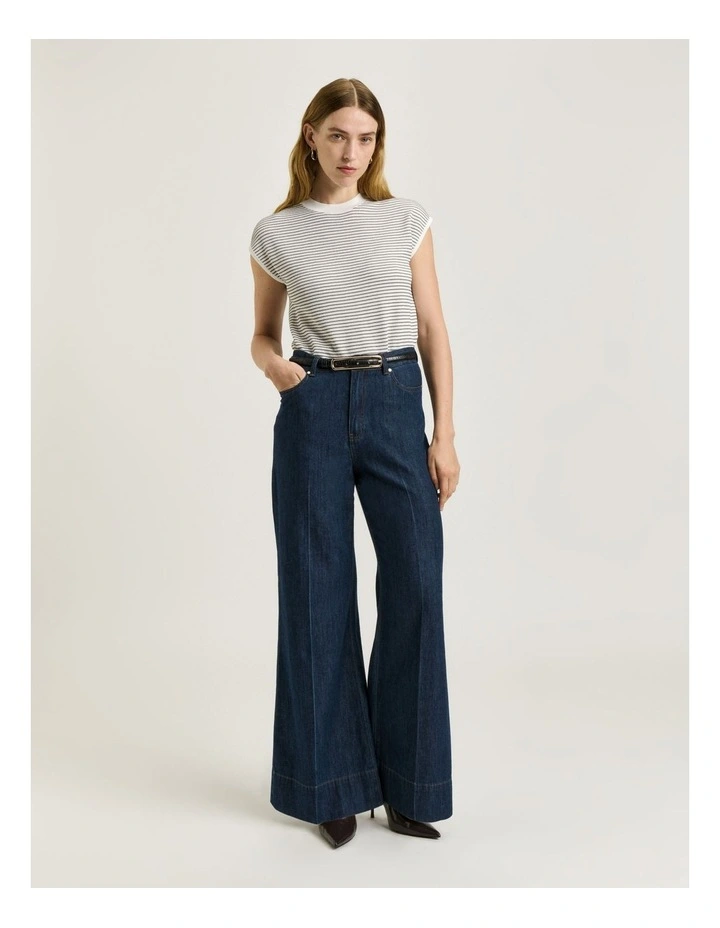 Textured Stripe Knit Top in White image 1