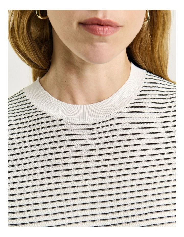 Textured Stripe Knit Top in White image 4