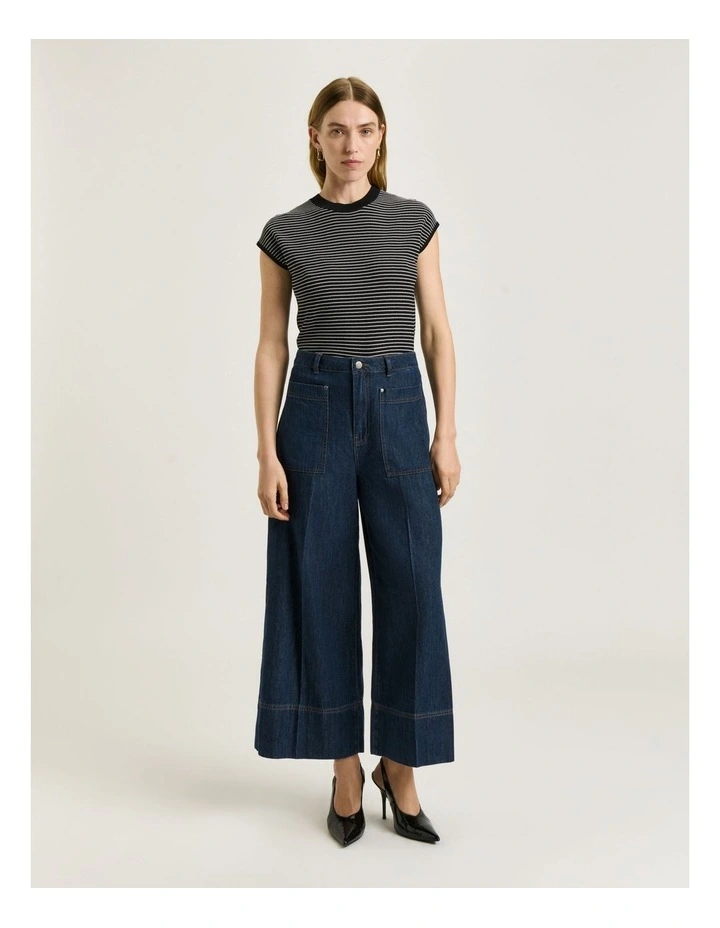 Textured Stripe Knit Top in Black image 1