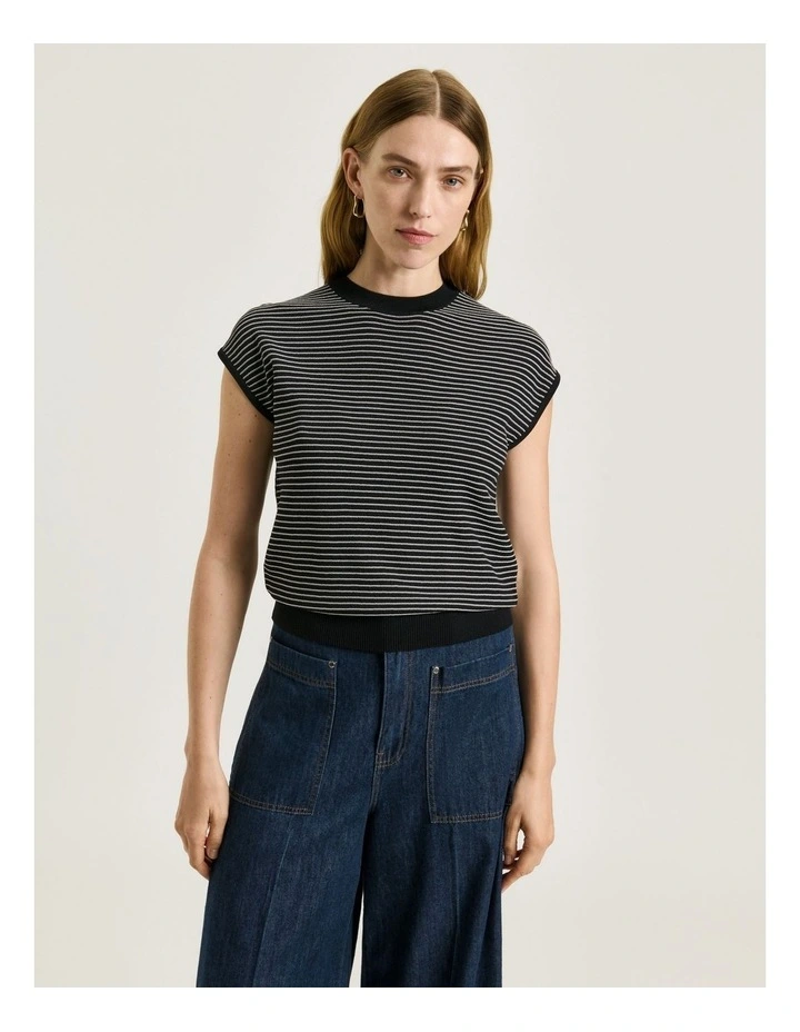 Textured Stripe Knit Top in Black image 3