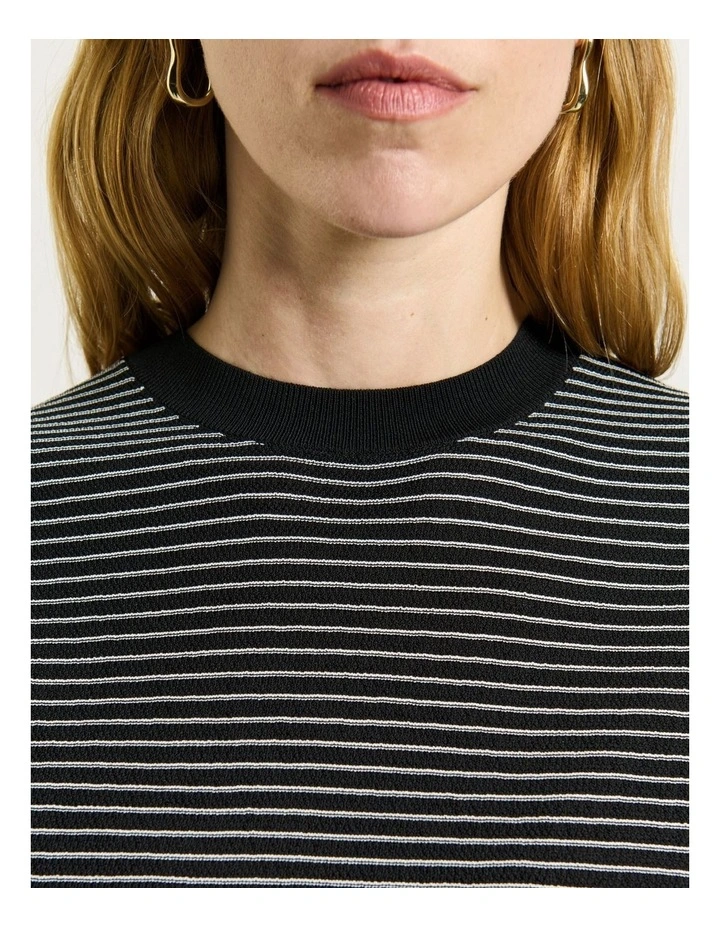 Textured Stripe Knit Top in Black image 4