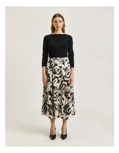Abstract Brush Midi Skirt in Black