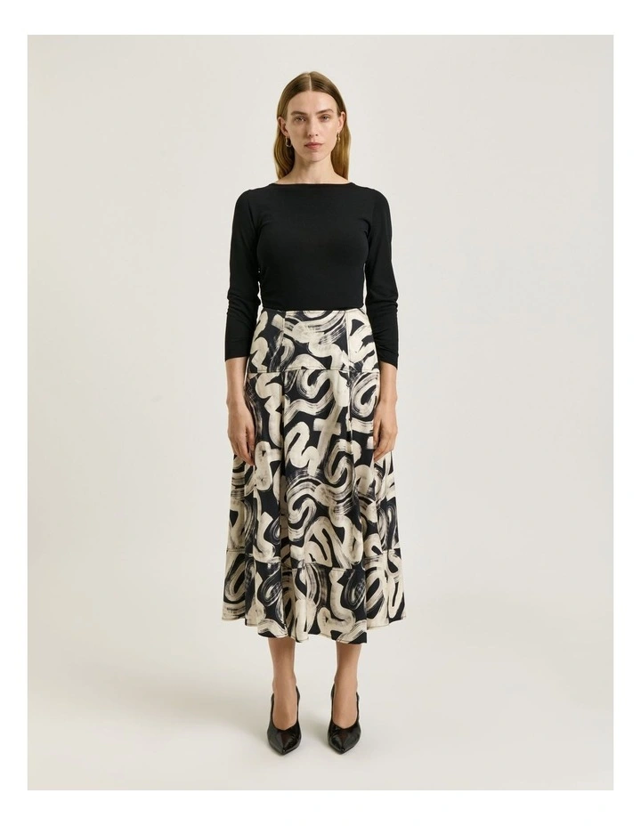 Abstract Brush Midi Skirt in Black image 1