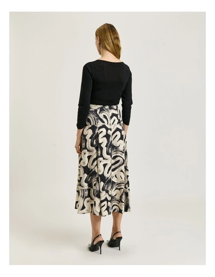 Abstract Brush Midi Skirt in Black image 2