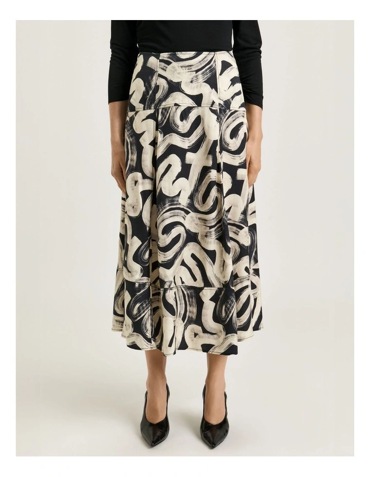 Abstract Brush Midi Skirt in Black image 3