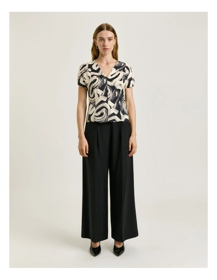 Abstract Brush V Neck Top in Black image 1