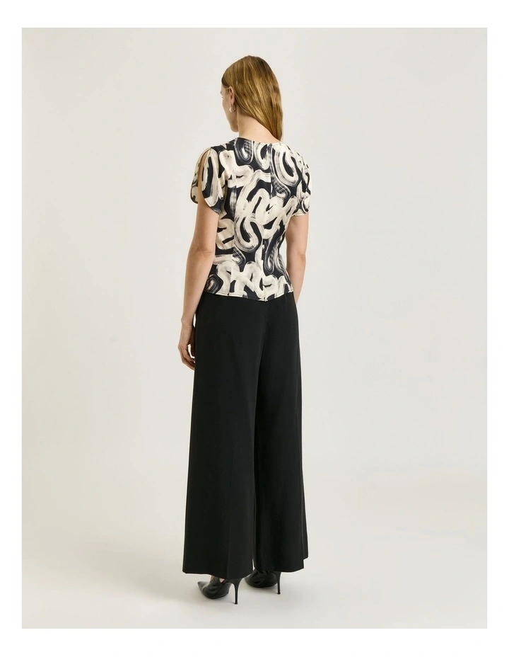 Abstract Brush V Neck Top in Black image 2