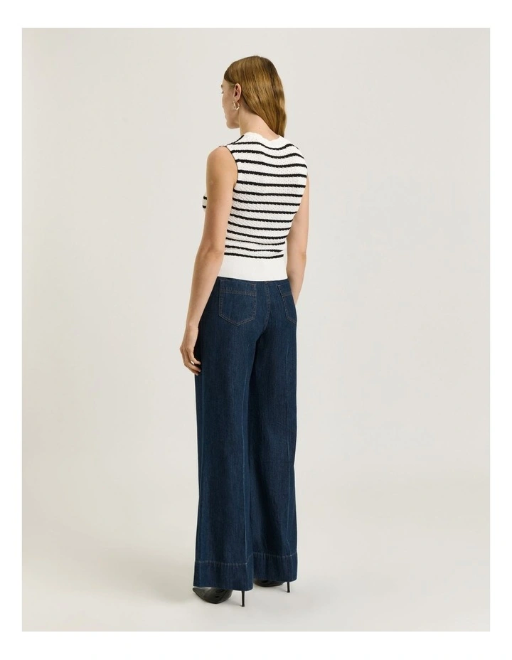 Crochet Stripe Knit Tank in Black/White image 2