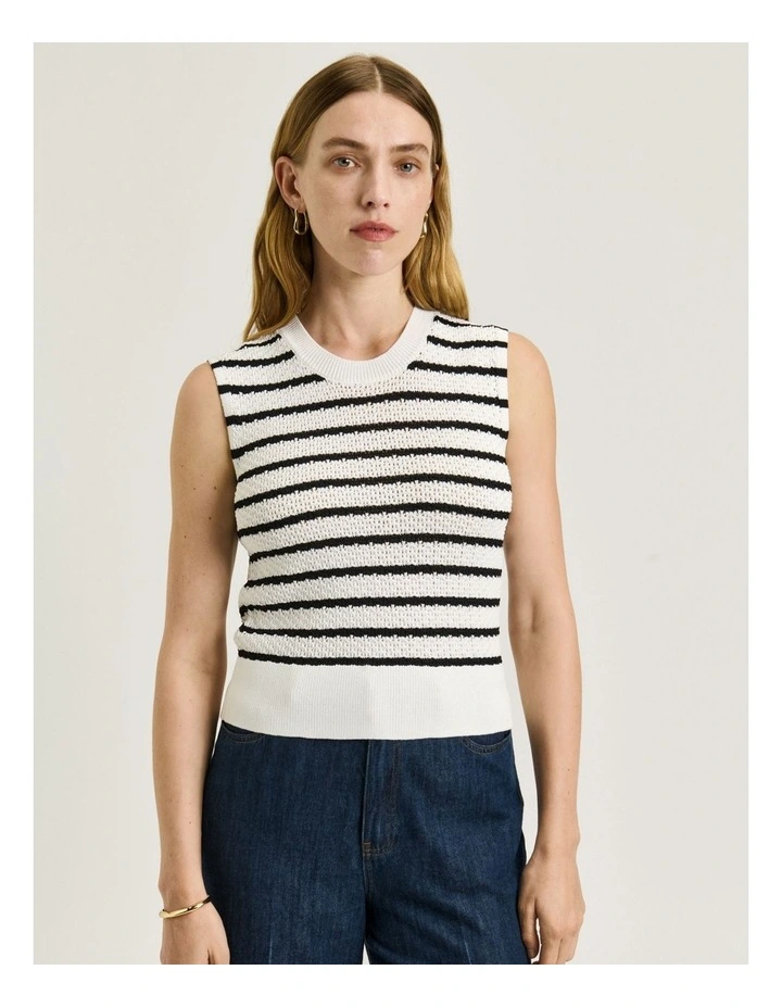 Crochet Stripe Knit Tank in Black/White image 3