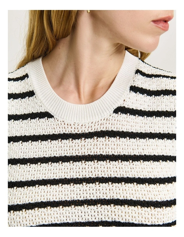 Crochet Stripe Knit Tank in Black/White image 4