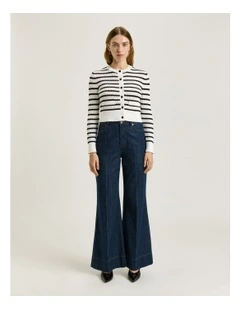 Crochet Stripe Cardigan in Black/White