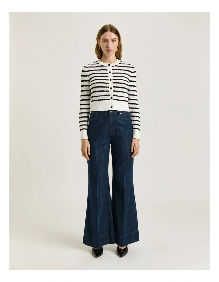 Crochet Stripe Cardigan in Black/White image 1