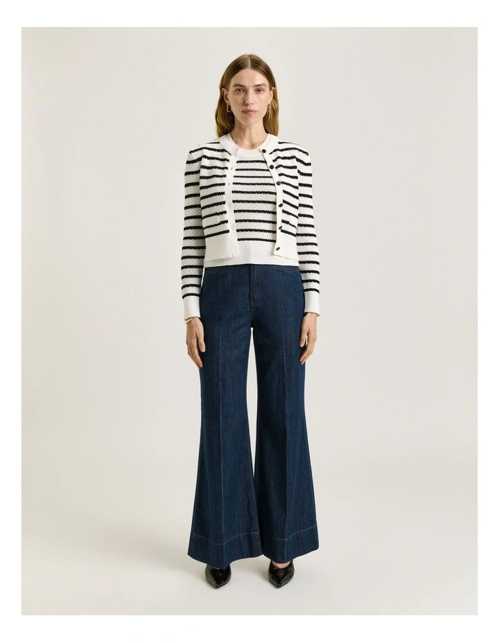 Crochet Stripe Cardigan in Black/White image 4