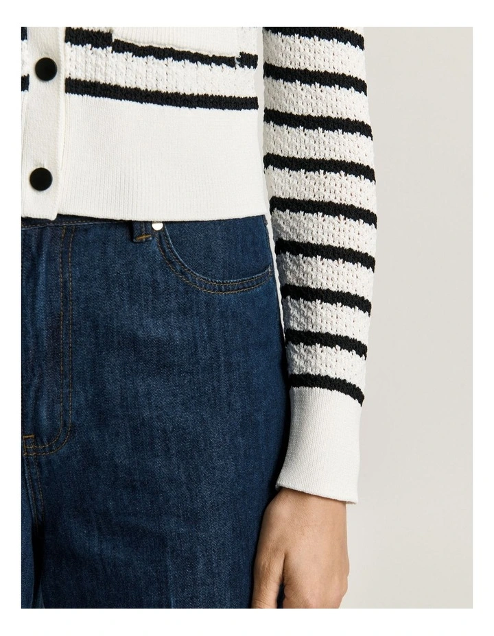 Crochet Stripe Cardigan in Black/White image 5